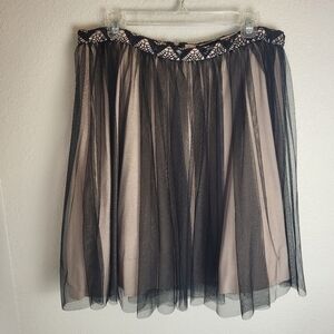 My Michelle Double Tulle Zip Up Skirt Black and Flesh Tone Junior Size 14